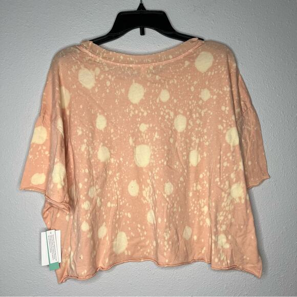 New Abound Peach Pink Dot Oversized Cropped Short SleeveTee Shirt Women's size S - Picture 2 of 5